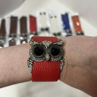 "Lote de 9 pulseras anchas puño deslizable pavé búho estrás imitación cuero 8"" NUEVAS" Foto 1 de 4