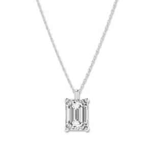 0.20 Ctw Emerald Cut Lab Grown Diamond Solitaire Pendant Necklace 10K White Gold - Picture 1 of 5
