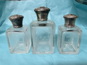 Antique Cut Crystal & Sterling Silver French Top Cologne/Perfume Bottles - Picture 1 of 9