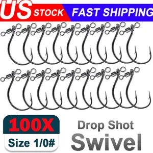 100PC 1/0# Drop Shot Hook Swivel Soft Lure Worm Hooks For Bass Carp Catfish NEW - Picture 1 of 11