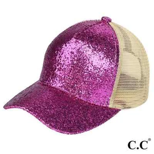 Hot Pink Glitter Trucker Baseball Cap Hat - Picture 1 of 3