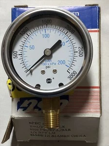 Amatek USG, Especificación: 165378, Manómetro 3000 PSI, Cara de 2,5”, Salida inferior de 1/4” - Imagen 1 de 4
