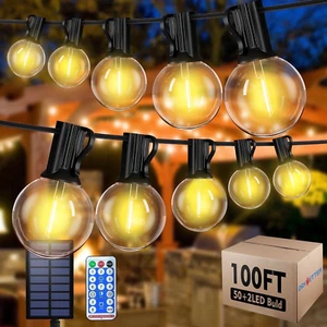 Solar Außen Lichterkette, 100Ft Wasserdicht Terrassen Lichter mit Fernbedienung, 50 LED B - Bild 1 von 11