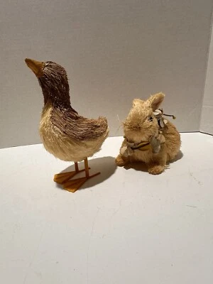 Lot of 2 Sisal Straw Spring  Bunny Goose/duck 7” Tall - Image 1 of 4