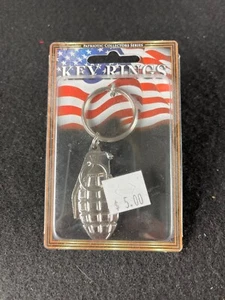 American Eagle Hand Grenade Patriotic KIA Silver Key Ring - Picture 1 of 5