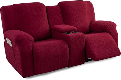 Recliner Loveseat Cover with Center Console, 2 Seater Jacquard Recliner Sofa Sli - Image 1 of 4