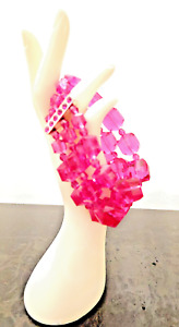 Tarina Tarantino Magenta Pink Cubes Lucite Swarovski Triple Strand Bracelet