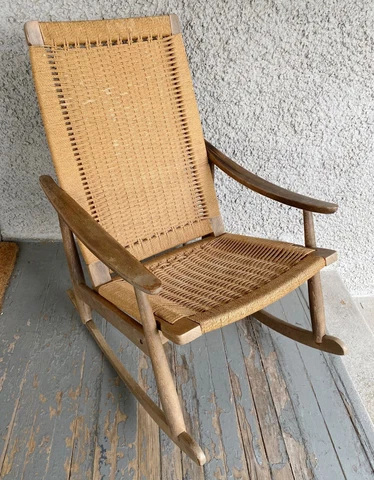 Vintage HANS WEGNER Style Rocking Rope Chair. Mid Century Modern Rocker Cover