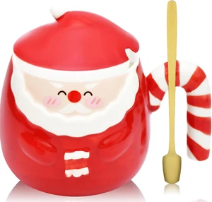 16 Oz Christmas Santa Claus Mug with Lid and Spoon Decorations, Cute Festive Cer - Picture 1 of 6