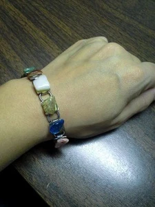 Genuine Gemstone Bracelet 11 link 7-inch silvertone ~ each creation unique - Picture 1 of 3