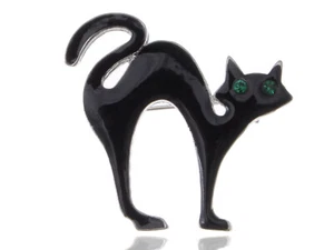 Halloween gruselige schwarze Katze Mode Kristall Augen Emaille gruselige Anstecknadel Brosche SU - Bild 1 von 4