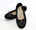 Sam Edelman Felicia Satin Black Ballet Flats Bow & Charm Leather Soles Size 8.5 
