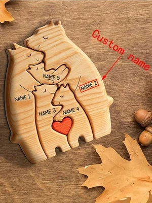 Personalized Family Bear Puzzle – Custom Name Wooden Gift for Christmas UK