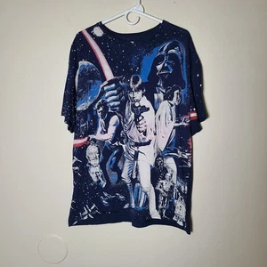Star Wars Shirt Herren XL blau AOP Grafik SciFi Luke Skywalker Film Lucasfilm - Bild 1 von 8