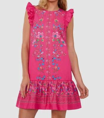 Cece 女式粉色花卉荷叶袖荷叶边连衣裙 10 码 — 第 1/2 张图片