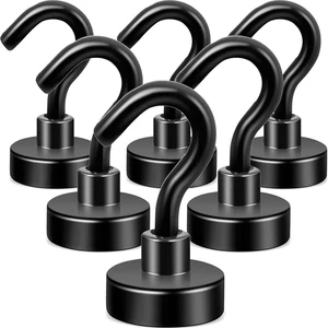 Black Magnetic Hooks, 30Lb+ Heavy Duty Earth Magnets with Hook for Refrigerator, - Picture 1 of 12