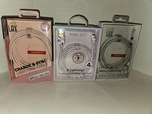 3 LAX Apple Zertifiziert Lightning Kabel Grau Und Pink Kabel 10 Fuß NEU Pink Sky Lila - Bild 1 von 7