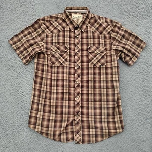 Coastal Shirt Mens XL Brown Tan Plaid Western Pearl Snap Short Sleeve Casual - Picture 1 of 10