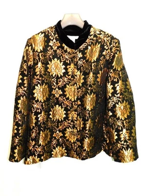 Chaqueta Blazer Drapers Damons XL Negra Metálica Cobre Brocado Floral Borde Terciopelo Foto 1 de 4