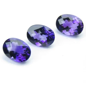 3.84Cts Natural Purple Amethyst 8x6mm Oval Checker Cut  Brazil Gemstone 3pcs - Picture 1 of 5