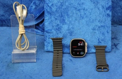 Apple Watch A2622 Ultra 1 Wi-Fi/célula 49mm S8 estojo de titânio pulseira preta número de série limpo - Imagem 1 de 4