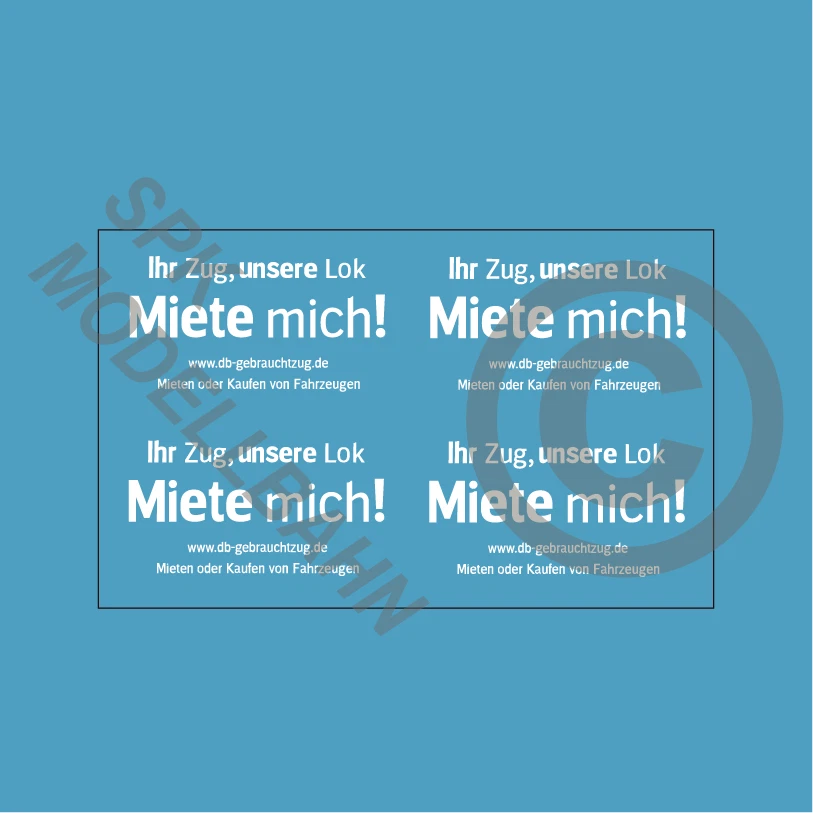 SPK MODELLBAHN 4x "Miete Mich" DB Gebrauchtzug BR 112/114/143 H0, TT,N oder Z Decals Epoche 6