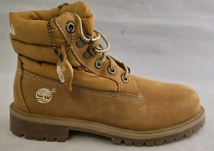 Timberland 650 Puffer Boots Boys Size 3 Down Leather Wheat - Picture 1 of 8