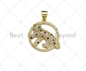 CZ Micro Pave Gold Leopard auf runder Ringform Anhänger, Jaguar Tier Charm, - Bild 1 von 6