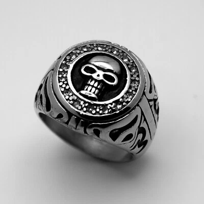 Anillo Calavera Redondo Acero Inoxidable Cristal Círculo 135 Foto 1 de 3