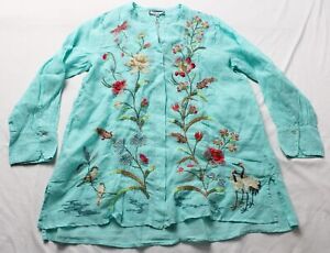 Johnny Was Women's Embroidered Geniveve Voyager Tunic AH4 Marine Blue Small NWT