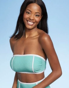 Kona Sol Women's D/DD Bikini Top Turquoise Blue Bandeau Terry Textured Solid New - Picture 1 of 10