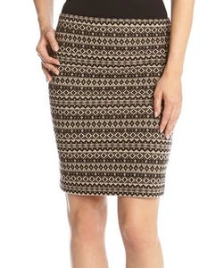 Karen Kane 3K10501 Beige/Black Stretch Knit Jacquard Skirt, S - MSRP $72 - Picture 1 of 3