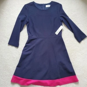 NWT Eliza James Navy Fit and Flare Navy with Pink Hem Dress sz8 - Picture 1 of 16