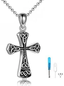 Celtic Cross Urn Necklace for Ashes Sterling Silver Cremation Memorial Jewelry - Picture 1 of 7