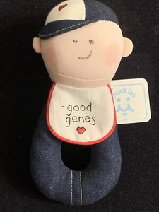 Eden Chuckles “Good Genes” Vintage 1989 Denim Baby Rattle NEW - Picture 1 of 5