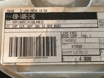 condensador cerámico 16pf 50v Smd 603 5% (4000 piezas) MURATA Foto 1 de 2