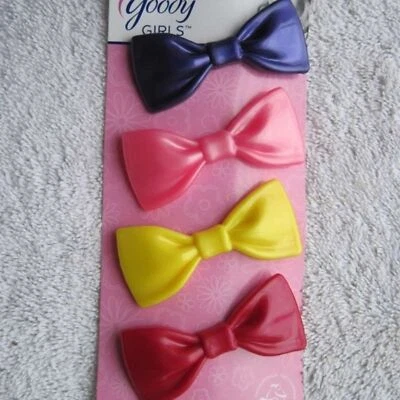 4 Goody Girls Plastic Bow Metal Stay Tight Put 2" Hair Barrettes Secure Clasp - Image 1 of 4