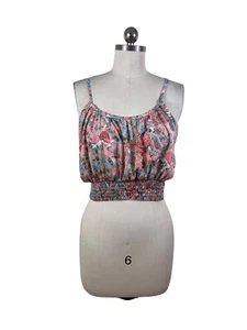 Karma Highway Crop Cami Blouse One Size Sleeveless Peach Floral Boho Cottage - Picture 1 of 6