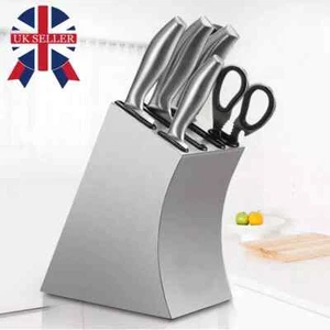 Stainless Steel Knife Holder Block Set Kitchen Tool Storage Rack Scissor Slot UK - Picture 1 of 9