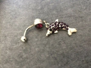 PERCING NOMBRIL ACIER INOXYDABLE HYPOALLERGIE STRASS DAUPHIN PURPLE - Picture 1 of 1