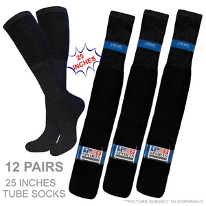 12 PAAR SCHWARZE 25 ZOLL RÖHRENSOCKEN GROSSE & HOHE BAUMWOLLE LANGE SPORTSOCKEN - Bild 1 von 6