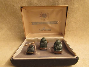 Juego de corbatas y gemelos vintage genuinos de Buda de jade - Imagen 1 de 12