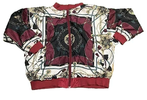 Sporting Club Vtg 90s Womens L Oversized Satin Bomber Jacket Equestrian Chains - Picture 1 of 9