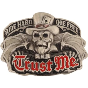 Motorcycle Biker Skull Skeleton Goth Bat Gothic 1990s NOS Vintage Belt Buckle - Picture 1 of 5