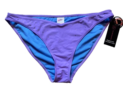 Nuevo con etiquetas Pantalones de Bikini Púrpura Estilo Y2K Estrás Frente en V Púrpura Pierna Alta Corte Alto XL Foto 1 de 3