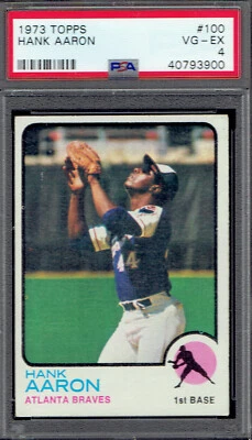 Topps 100 1973 Hank Aaron Salón de la fama.  PSA 4 VGEX.  (TX3900). Foto 1 de 2
