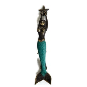 GREEN MERMAID 100% brass door PULL old style heavy house PULL handle 15" B - Picture 1 of 7
