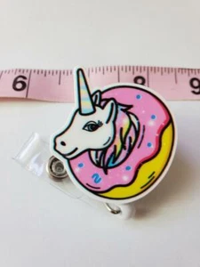 DONUT UNICORN RAINBOW Badge Reel, Teacher, Nurse, ID Badge, Cute, Gift, New - Picture 1 of 2