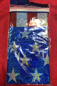 4th of July Table Cover USA Flag Printed Tablecloth , 54 x 108 Plastic Rectangle - Picture 1 of 2