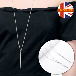 Fashion Trend Long Vertical Stick Bar Simple Silver Chain Necklace Women Jewelry